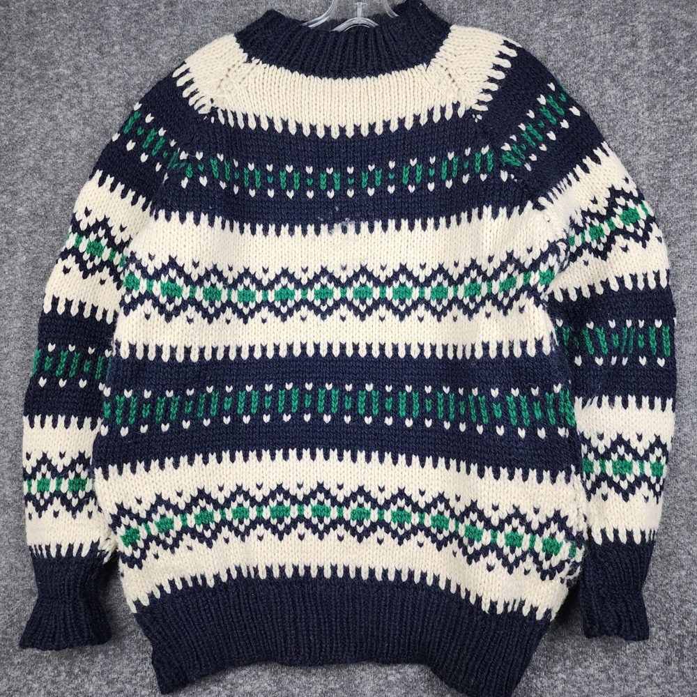 Grigoropoulos Wool Sweater Mens L Navy Cream‎ Fair Isle Greek Chunky Knit